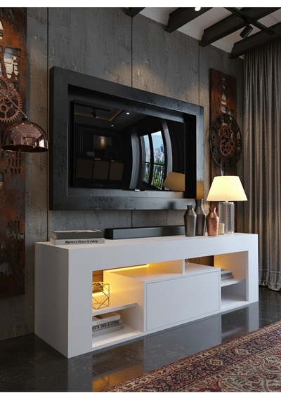Resital Ledli Tv Ünitesi L1504-1 Beyaz Beyaz