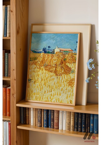 Van Gogh Buğday Demetleri, Ahşap Çerçeveli Duvar Tablosu - Sanatsever Hediyesi