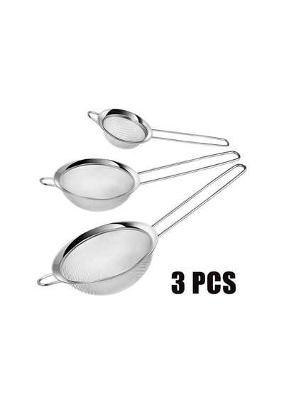 İnce Örgü 3'lü Süzgeç Seti, Paslanmaz Çelik, 6-7-8 Cm. Küçük Ağ Süzgeç, Kahve, Çay, Meyve Suyu İçin Diğer