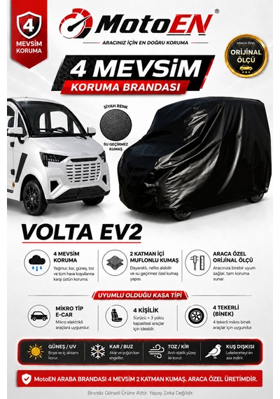 Volta Ev2 Elektrikli Micro Araba Brandası Siyah Oto Branda Su Geçirmez Dört Mevsim Uv İki Katmanlı Dış Ortam Örtü