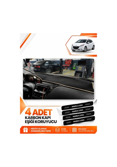 Peugeot 208 Eski Uyumlu Ön Örtüsü Göğüs Torpido Koruma Koruyucu Kılıfı Halısı - Siyah Bej