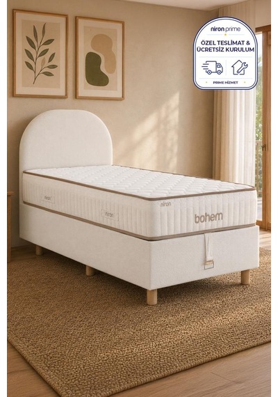 Niron Bohem Pocket Düz 80x180 Cm Tek Kişilik Yatak Baza Başlık Seti - Pocket Orta Sert 80 x 180