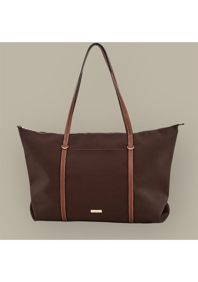 Lovelystore Çift Saplı Paraşüt Kumaş Büyük Boy Shopper Çanta Üniversite Ofis Anne Bebek Omuz Çantası 47x30x15 Acı Kahverengi