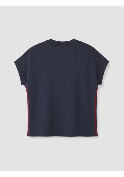 Lcw Everyday Lacivert Şerit Detaylı Soft Touch Oversize Kadın Tişört