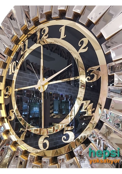 Güneş Bronze Black Altın Siyah 85 Cm Dekoratif Aynalı Duvar Saati