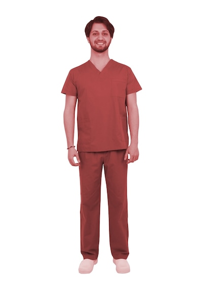 Emel Tekstil Doktor Terikoton Bordo Kahve Cerrahi Yaka Takım