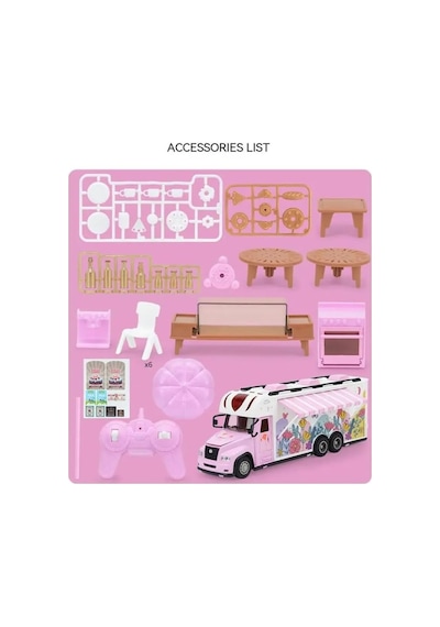 Uzaktan Kumandalı 3d Disko Işıklı 40 Parça Aksesuarlı Pembe Karavan Full Fonksiyon Oyuncak 38 Cm. Pembe