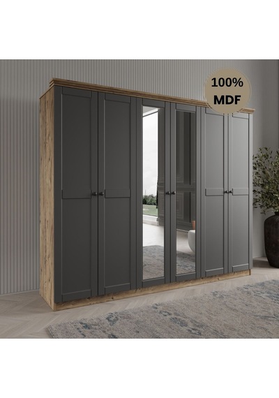 Dali 6 Kapılı Mdf Country Gardırop Antrasit