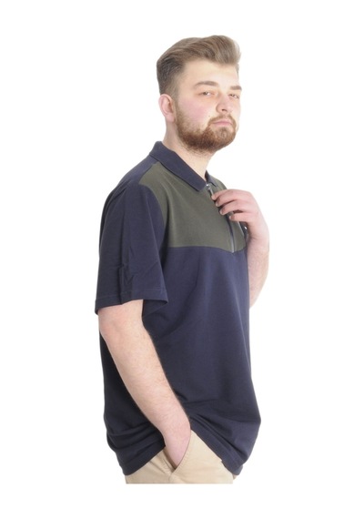 Mode Xl Büyük Beden Erkek T-Shirt Polo Fragmented 23325 Lacivert 001
