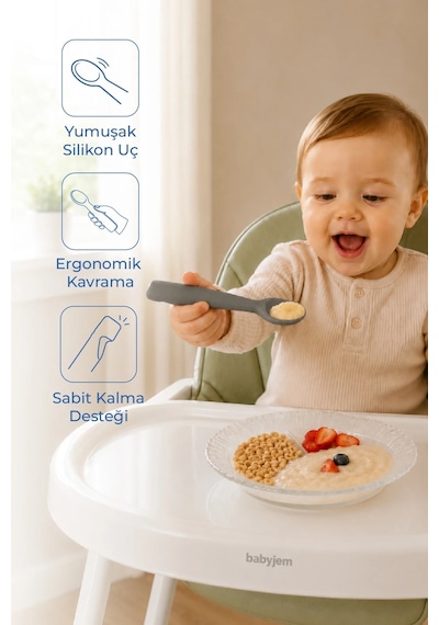 Babyjem Yumuşak Uçlu Silikon Kaşık Gri