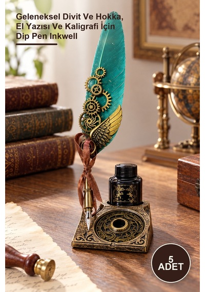 5 Adet Vintage Divit Hokka Seti Geleneksel Divit Ve Hokka, El Yazısı Ve Kaligrafi İçin Dip Pen Inkwell