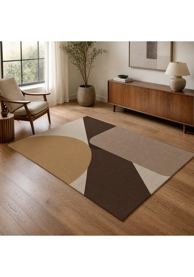 Kartela Halı Kesişim Geometrik Modern Halı Kahverengi Kaymaz Taban Makinede Yıkanabilir 180x270 Cm