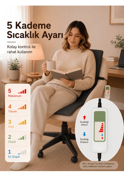 Beylini Omak 220v Elektrikli Sırt Destekli Minder Isıtıcı Termostatlı Kumandalı Ofis Büro Bahçe Ev Koltuk Sandalye El Ayak Sırt Isıtma Minderi 5 Kademeli 35x90 Cm 1
