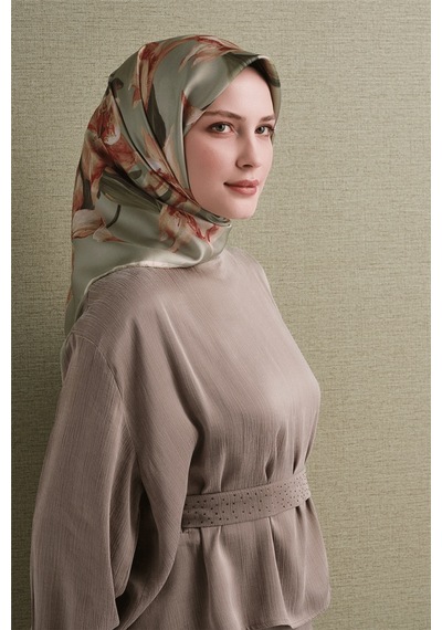Armine İpek Eşarp 2027 Kış - 9620-34 Soft Yeşil Twill Pudra