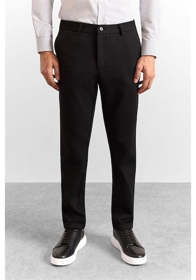 Süvari Siyah Slim Düz Twill Yarım Lastikli Jogger Pantolon Spn2020500026-s09