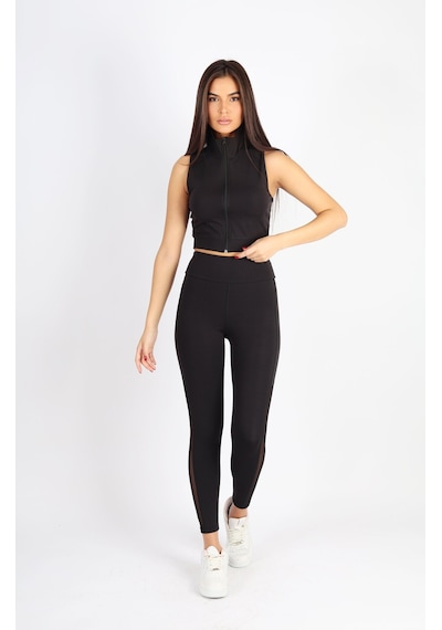 Soft&Basic Siyah Polyester Paçası Tül Detaylı Yüksek Bel Tayt Siyah