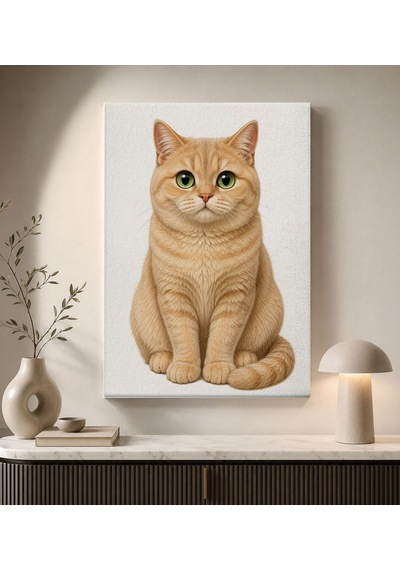 Bk Gift Yeşil Gözlü Turuncu Kedi Portresi Beyaz Fonlu Minimalist Modern Kanvas Duvar Tablosu 50x70 Cm Bitmeyencom38261 Bk Gift
