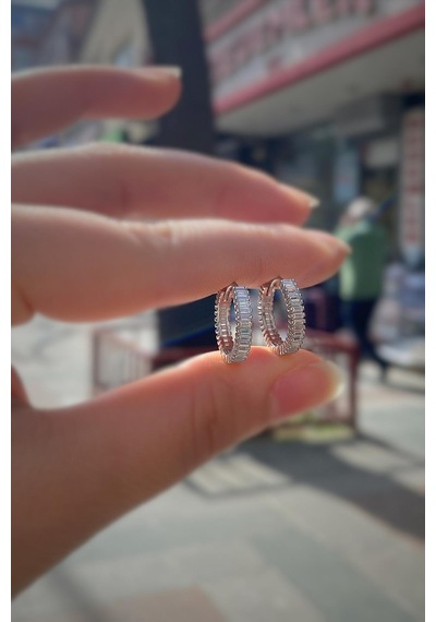 Gümüş Baget Taşlı İç Çapı 12 Mm Halka Küpe Dy78e51 Diğer