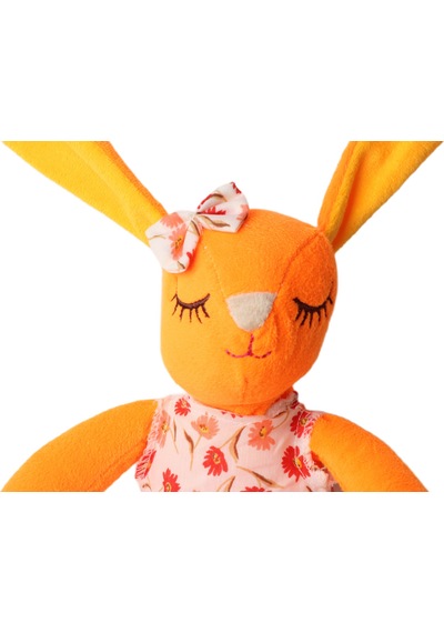 İthal Kumaş Uzun Kulaklı Renkli Kıyafetli Sevimli Tavşan Peluş Oyuncak Uyku & Oyun Arkadaşı 30 Cm. Turuncu