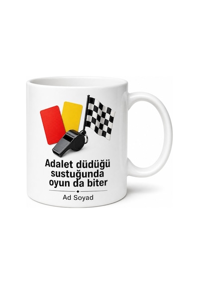 Hakem Temalı Kupa Kırmızı Kart Sarı Kart Düdük Adil Karar Hediye Bardak Beyaz / Çok Renkli