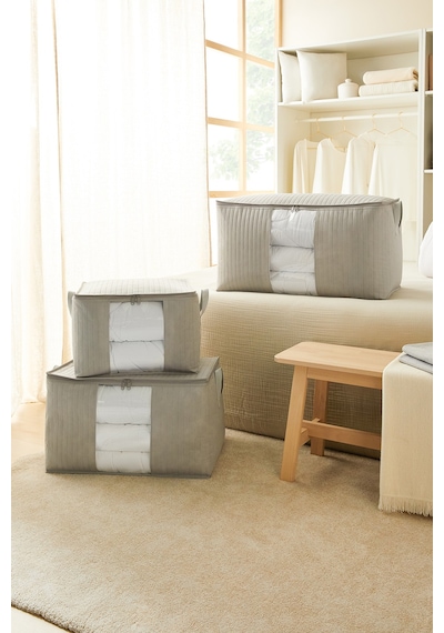 Ocean Home Textile Orta Boy Pvc Pencereli Gri Renk Kapitone Hurç 45 x 40 x 30 cm