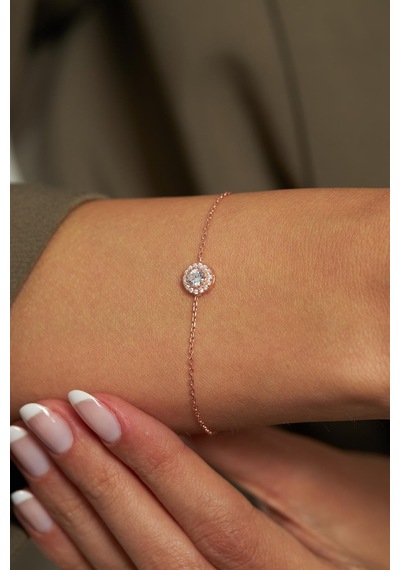 Zirkon Taşlı Rose Tektaş Anturaj Minimal Gümüş Bileklik