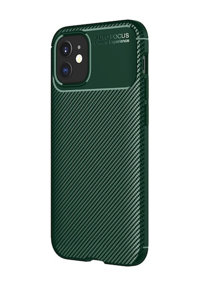 Apple Uyumlu iPhone 11 Kılıf Focus Carbon Desen Silikon Kapak Koyu Yeşil
