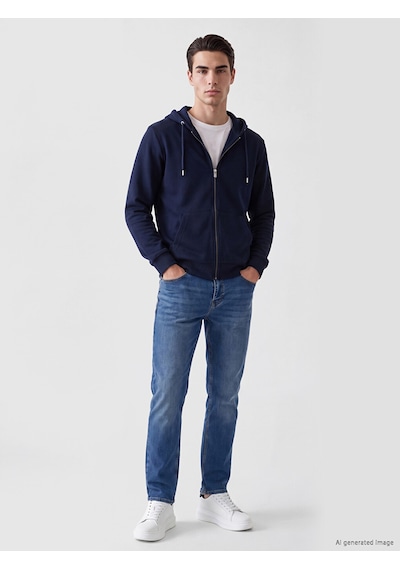 Lcwaıkıkı Classic Lacivert Kapüşonlu Erkek Fermuarlı Sweatshirt