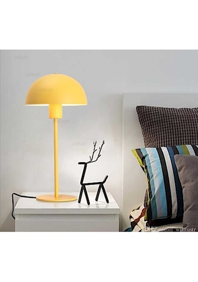 Mylights 20 Cm Baslıklı Masa Abajur Gece Lambası Yatak Odası Genc Siyah