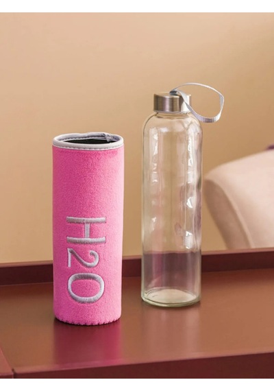 H2o Peluş Kılıflı Cam Matara 600 Ml Koyu Pembe