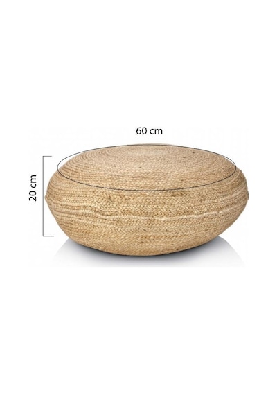 Digithome Dekoratif Yuvarlak Naturel Yassı Hasır Jüt Puf 60x20 -12081 Kahverengi