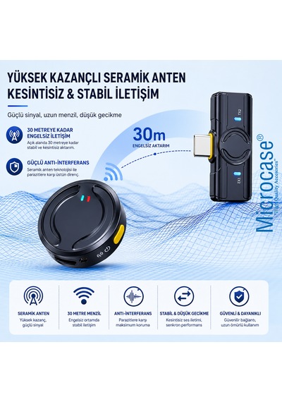 Microcase Kablosuz Yaka Mikrofonu Type-c Telefon Uyumlu Gürültü Engelleyici Şarj Kutulu Mikrofon - Al5771