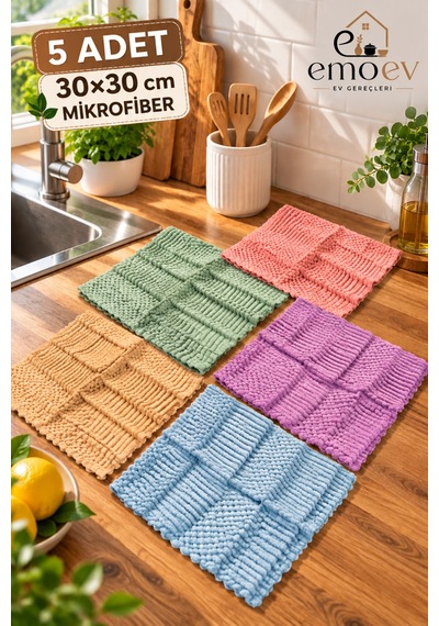 5 Adet Renkli Mikrofiber Temizlik Bezi Seti 30x30 Cm - Yüksek Emici İz Bırakmaz Mutfak & Tezgah Kurulama Bezi Diğer