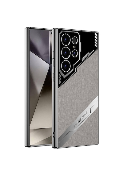 Galaxy Uyumlu S24 Ultra Kılıf Kamera Korumalı Suni Deri Tasarım Pazarplus Yeni Seri Procase Kılıf Titanyum-Gri
