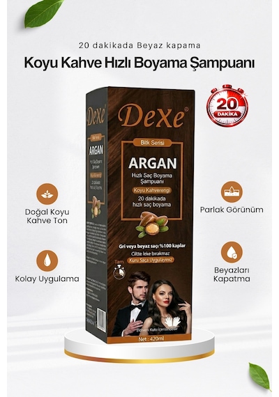 Dexe Koyu Kahve 20 Dakikada Hızlı ve Pratik Saç Boyama Şampuanı 420 ML