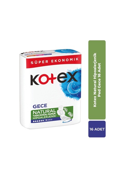 Kotex Natural Hipoalerjenik Hijyenik Ped Gece 16'lı