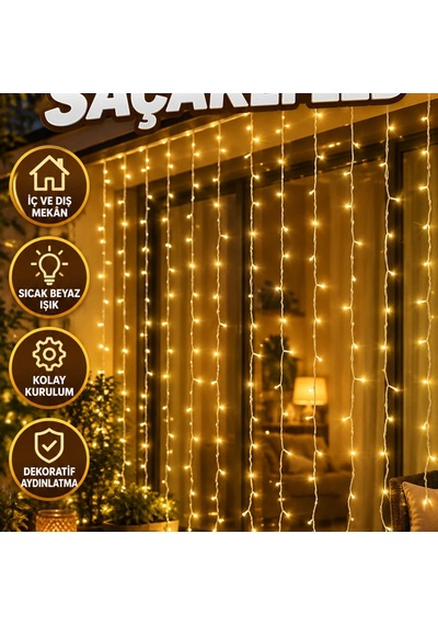 4 Metre Şelale Led Perde Işık İç Ve Dış Mekân Dekoratif Aydınlatma Diğer