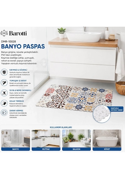 Dikdörtgen Desenli 70 X 34 Cm Su Emici - Sihirli Kaydırmaz Banyo - Küvet Paspas 5468 Çok Renkli