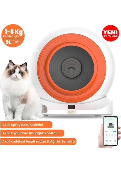 Groove Q-clean Wi-fi Otomatik Akıllı Kedi Tuvaleti Turuncu Ultra Sessiz+akıllı Sprey Koku Giderici+app Kontrol+akıllı Sensör