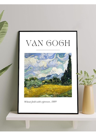 Cypresses Selvi Ağaçlı Buğday Tarlası Sanatsal Çerçeveli Tablo - Çerçeveli Poster
