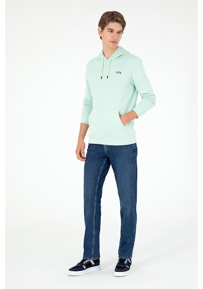 U.S. Polo Assn. Erkek Kapüşonlu Su Yeşili Basic Şardonlu Sweatshirt 50295176-VR048