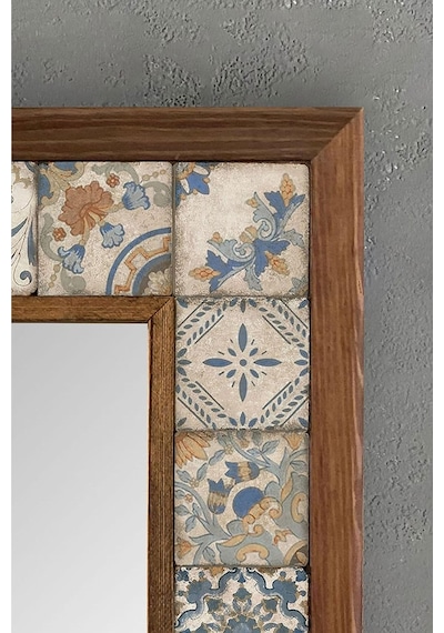 Oscar Stone Decor Masif Çerçeveli Mozaik Taş Ayna 33 Cm X 33 Cm Morocco-etnik-brown-blue Desen Ayn-076 Diğer