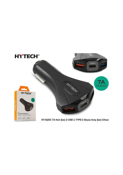 Hytech Hy-Xq55 Type-C + Çift Usb Çıkışlı Çakmak Şarj 7A Siyah
