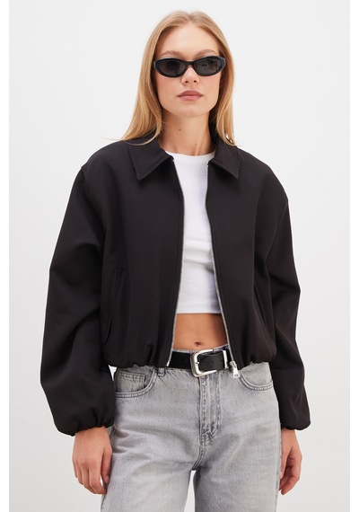 Fullamoda Fermuarlı Polo Yaka Bomber Ceket Siyah