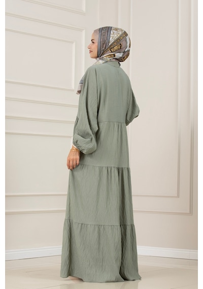 Sevitli Lilyum Kumaş Robalı Katya Elbise-mint Yeşili-5851