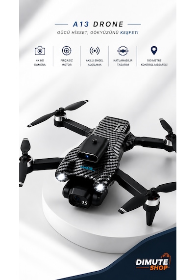 A13 Drone 4k Hd Kameralı Fırçasız Motor Akıllı Engel Sensörlü Katlanabilir Drone