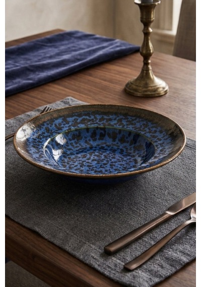Ellipse Desen Porselen 26 Cm Makarna Tabağı Takımı Spagetti, Pasta Şık Ve Modern Lacivert