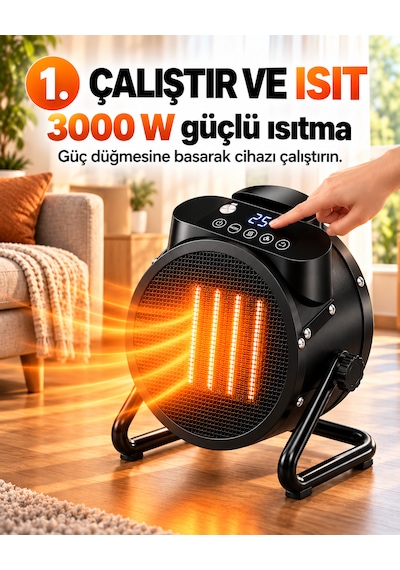 Ventus Ss20 3000w Dijital Ekran Uzaktan Kumandalı Elektrikli Fanlı Isıtıcı