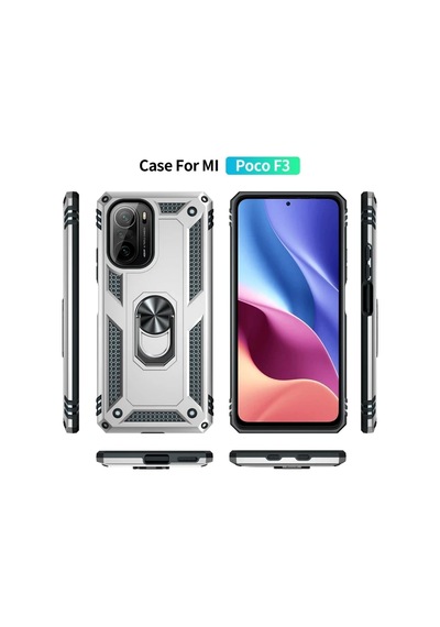 Xiaomi Poco F3 Kılıf Sofya Yüzüklü Silikon Kapak - Gümüş 0.2M-Çok Renkli