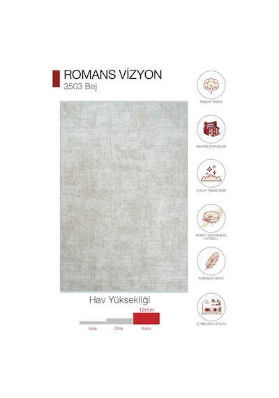 Romans Vizyon 3503 Bej - Dokulu Akrilik Bej Krem Yolluk Halı